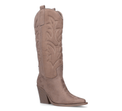 HALA - stivale camperos texano con tacco in camoscio beige scuro