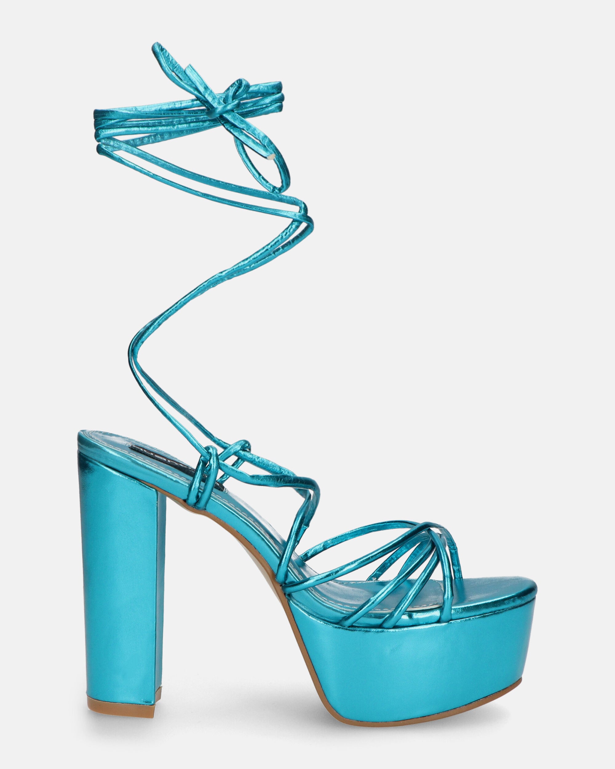 HEATHER - sandali platform in glassy blu elettrico con tacco alto