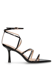 HELGA - sandali neri lucidi con tacco alto a spillo e listini
