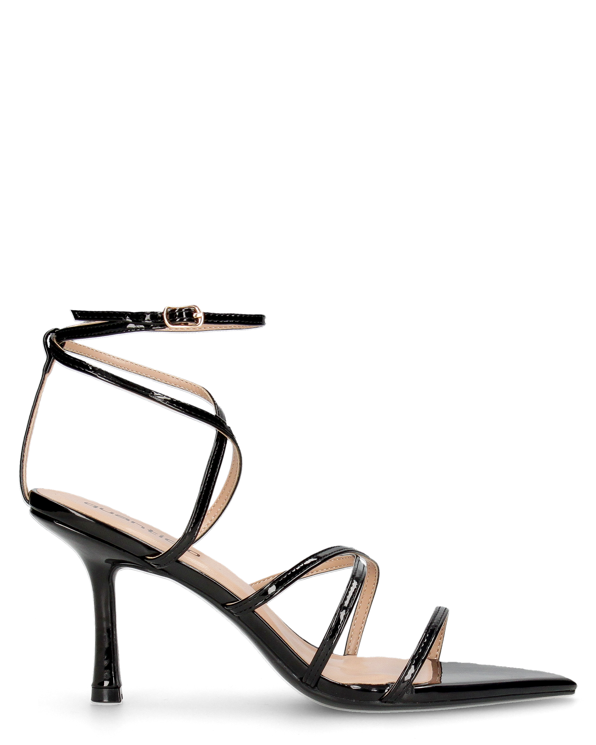 HELGA - sandali neri lucidi con tacco alto a spillo e listini
