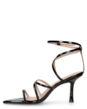 HELGA - sandali neri lucidi con tacco alto a spillo e listini