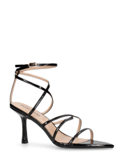 HELGA - sandali neri lucidi con tacco alto a spillo e listini