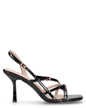 HILDE - Sandalo tacco nero con listini e fibbie dorate