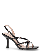 HILDE - Sandalo tacco nero con listini e fibbie dorate