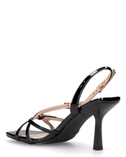 HILDE - Sandalo tacco nero con listini e fibbie dorate