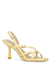 HILDE - Sandalo tacco giallo con listini e fibbie dorate