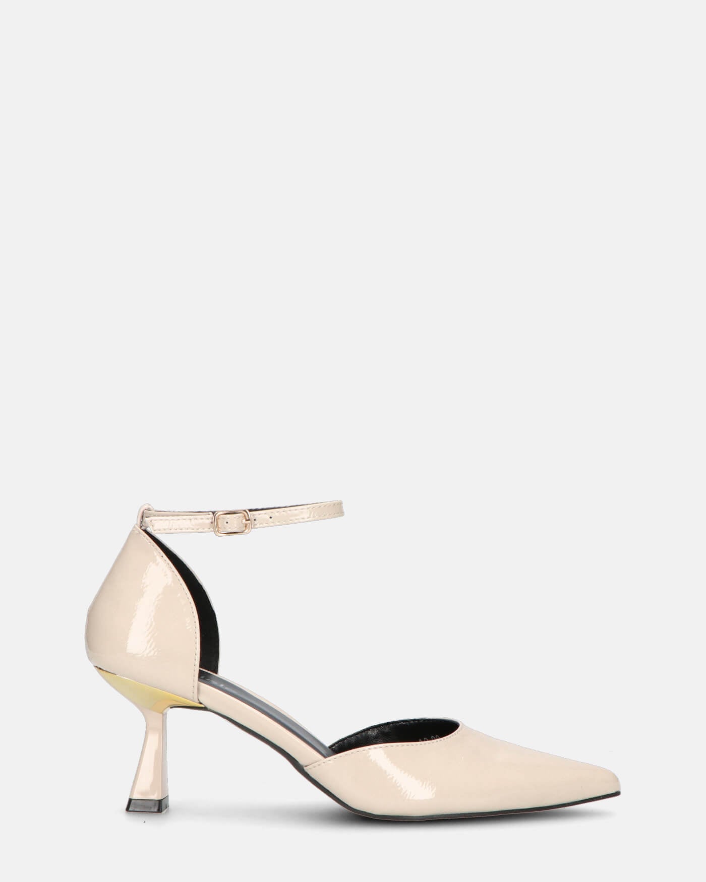 HOLA - scarpa con tacco in beige lucido e dettaglio oro nel tacco