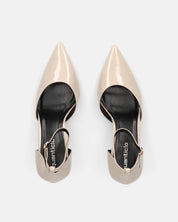 HOLA - scarpa con tacco in beige lucido e dettaglio oro nel tacco