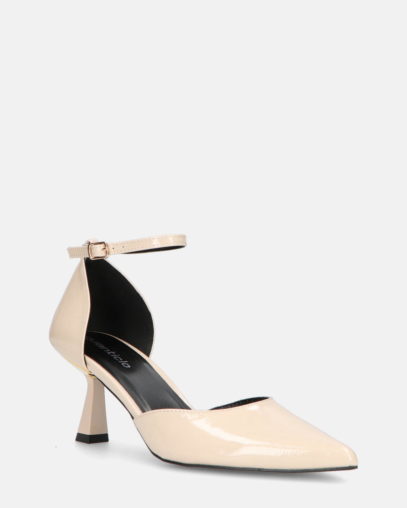 HOLA - scarpa con tacco in beige lucido e dettaglio oro nel tacco