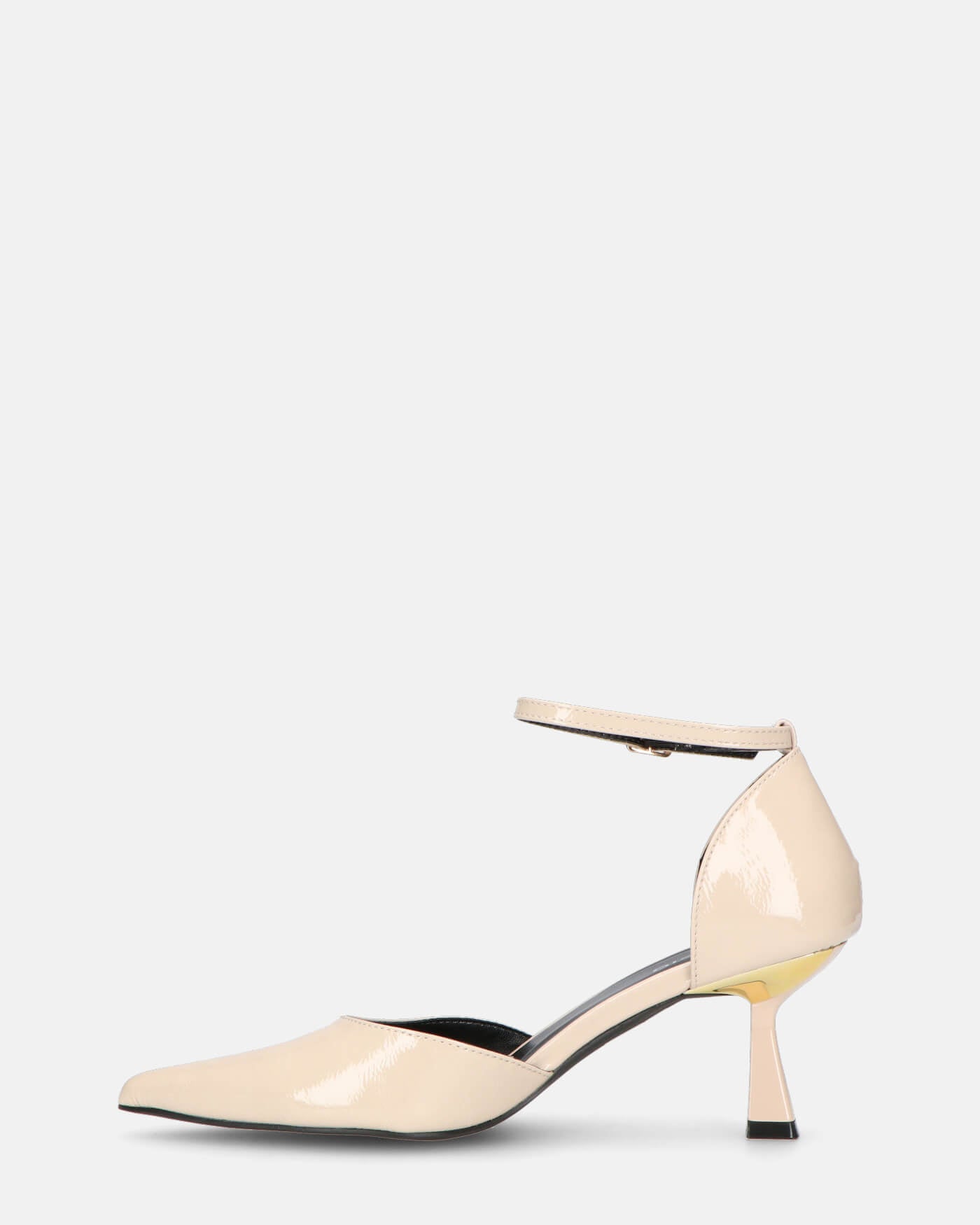 HOLA - scarpa con tacco in beige lucido e dettaglio oro nel tacco