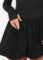 LIV - vestito mini nero con gonna a palloncino e scollo a goccia