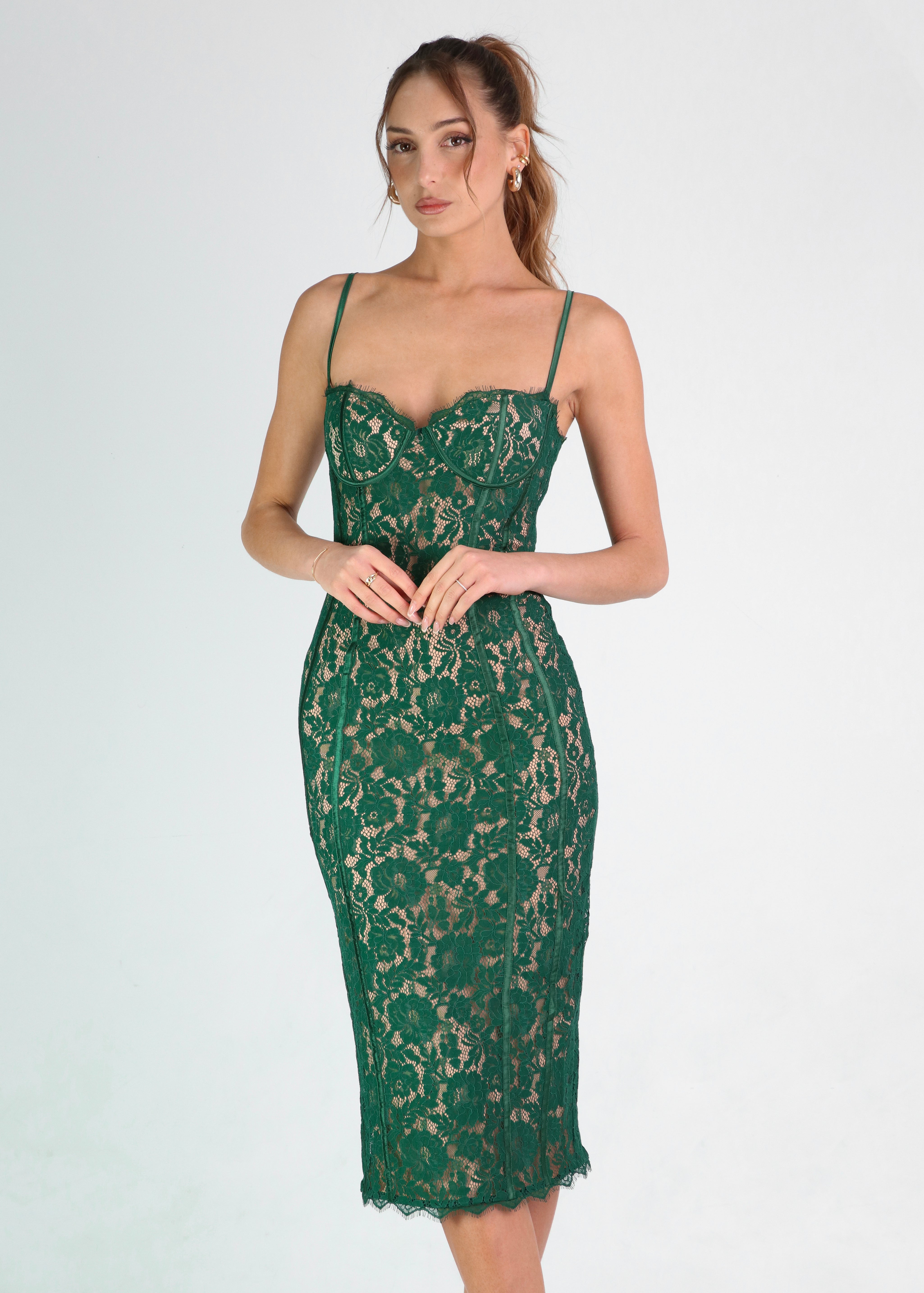 AKIKO - vestito midi tubino in pizzo verde