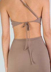 ADORIA - vestito mini con scollo assimetrico e cut out color marrone chiaro