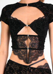 TESSA - co-ord set in nero con corpetto e pantaloni flare con trama in rilievo