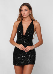 CARMEN - vestito mini in paillettes nere
