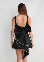 THALIE - mini dress nero con scollo posteriore e fiocco svasato con perline