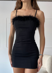 LOUCIA - vestito tubino mini con scollo con piume