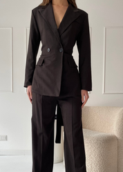 ZELENA - completo tailleur giacca e pantalone marrone