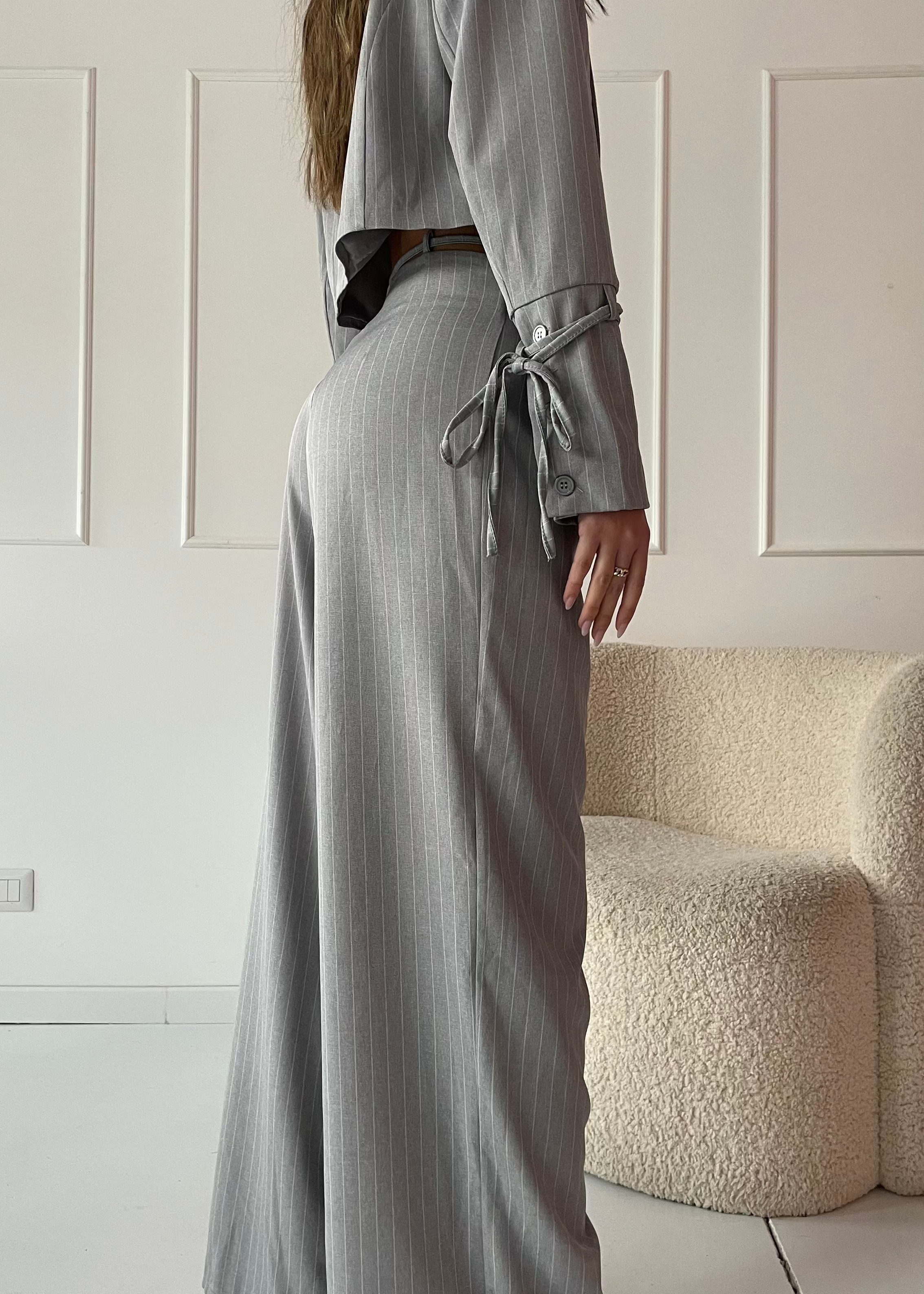 JESSY - completo tailleur giacca e pantalone grigio gessato