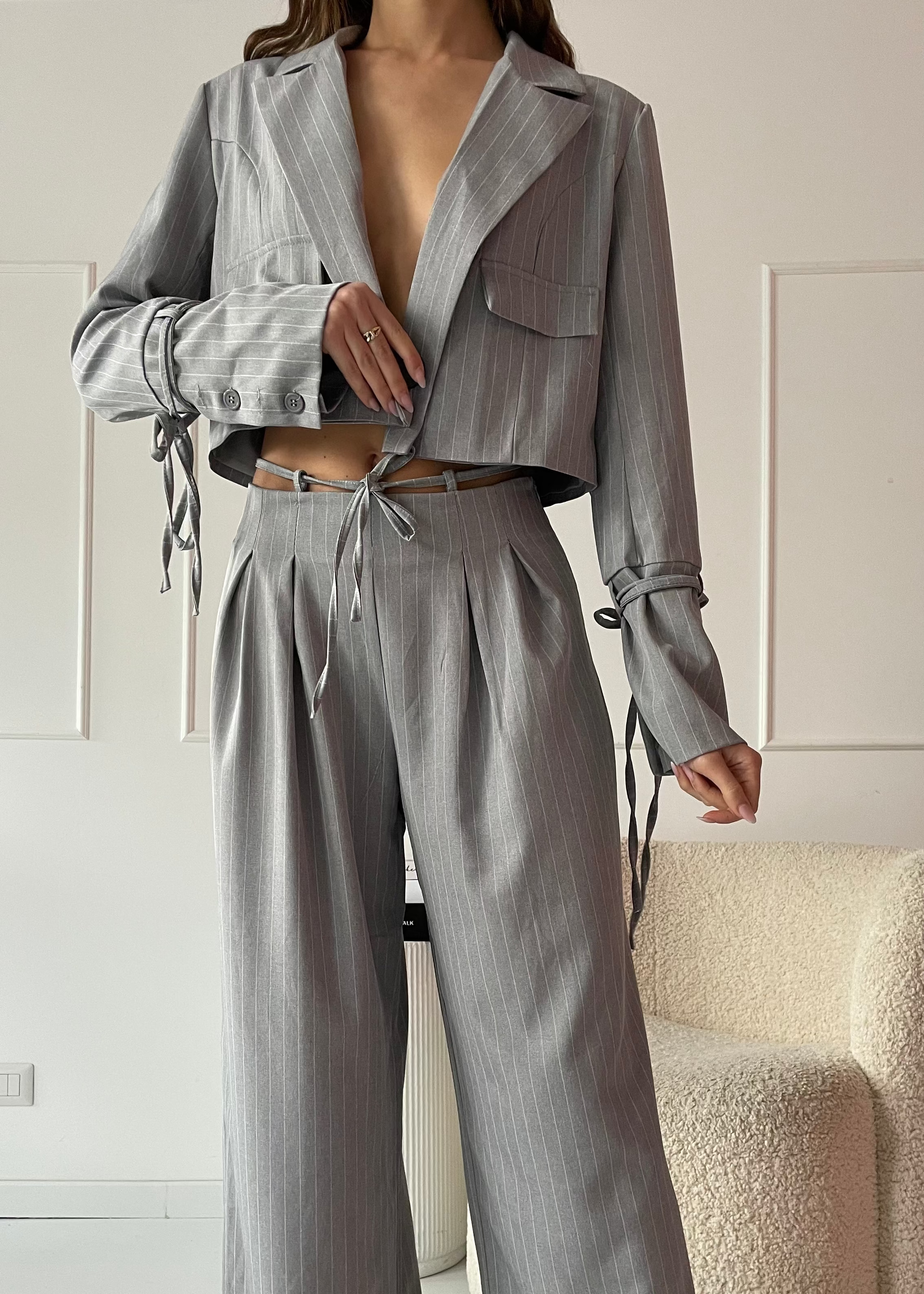 JESSY - completo tailleur giacca e pantalone grigio gessato