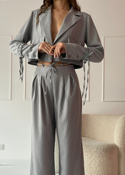 JESSY - completo tailleur giacca e pantalone grigio gessato