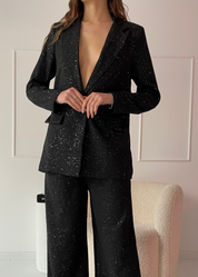 DESY - completo tailleur giacca e pantalone in nero con glitter oro