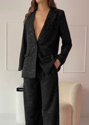 DESY - completo tailleur giacca e pantalone in nero con glitter oro