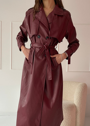CRODY - giacca trench di finta pelle burgundy
