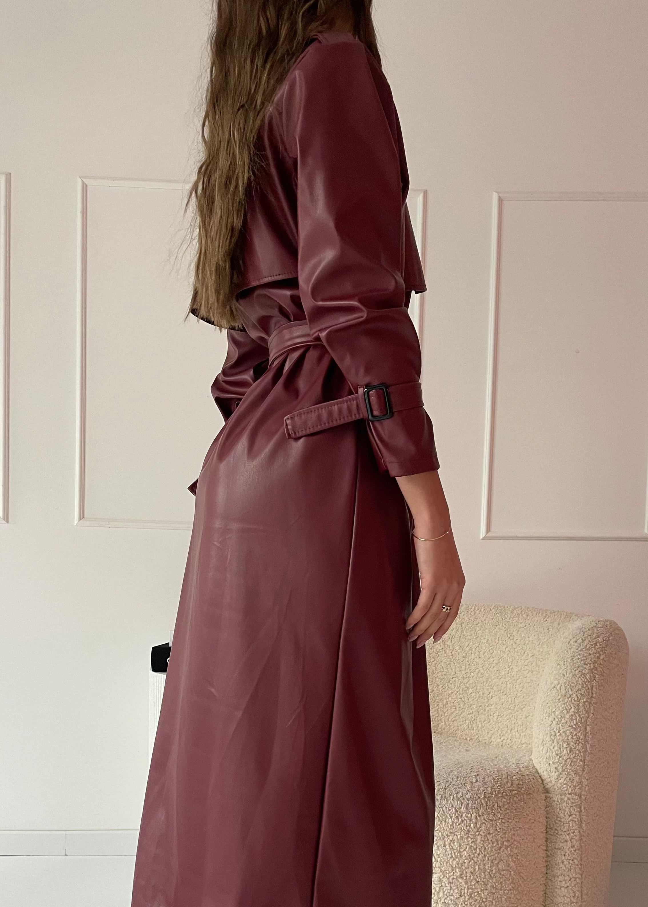 CRODY - giacca trench di finta pelle burgundy