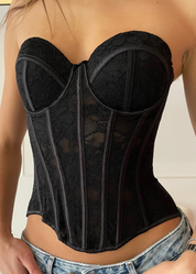 SHAE - top corpetto in pizzo nero