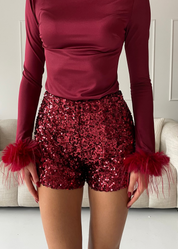 SYREN -shorts in paillettes rosso wine