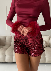 SYREN -shorts in paillettes rosso wine