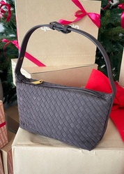 MUSE - borsa marrone intrecciata con manico regolabile 2 lunghezze