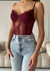 CAROL - body corpetto con pizzo in bordeaux
