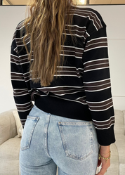 AVA - maglione stile maglione knit a righe marroni e nere con colletto