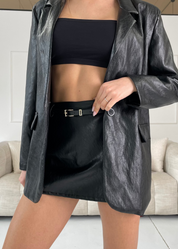 JIRMA - gonna shorts in finta pelle nero con cintura