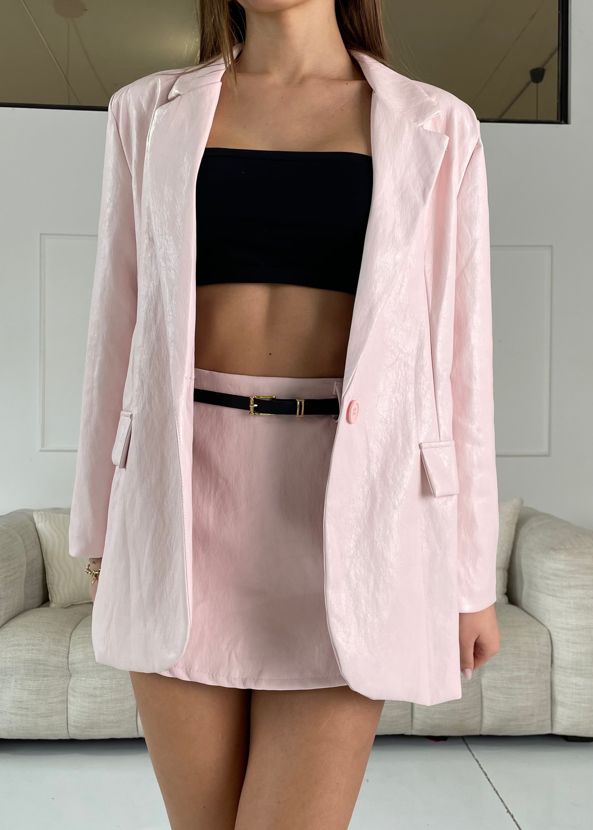 YELENA - blazer over di simil pelle rosa