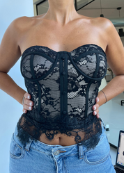 BRENDA - top corpetto in pizzo nero