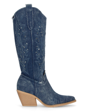 IZUMI - stivali alti in denim con ricami e dettagli camperos