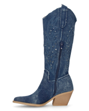 IZUMI - stivali alti in denim con ricami e dettagli camperos