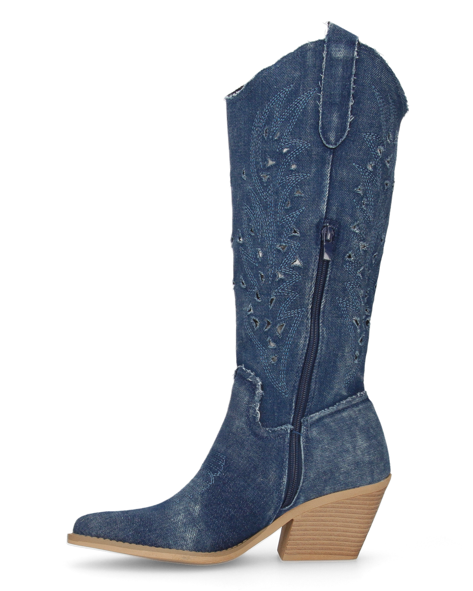 IZUMI - stivali alti in denim con ricami e dettagli camperos