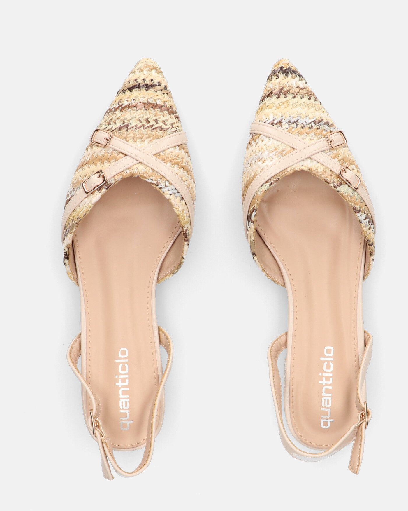 INEZ - sandali beige con dettagli di paglia intrecciata e fibbie