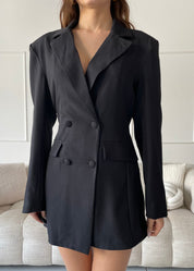 JANA - blazer vestito over doppio petto stretto in vita in nero