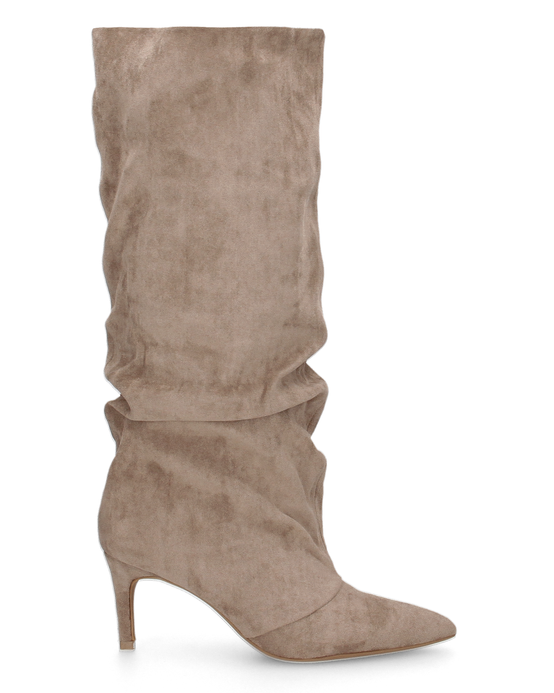 JUNI - tivale alto in materiale scamosciato beige arricciato con tacco
