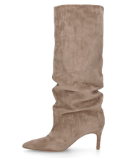 JUNI - tivale alto in materiale scamosciato beige arricciato con tacco