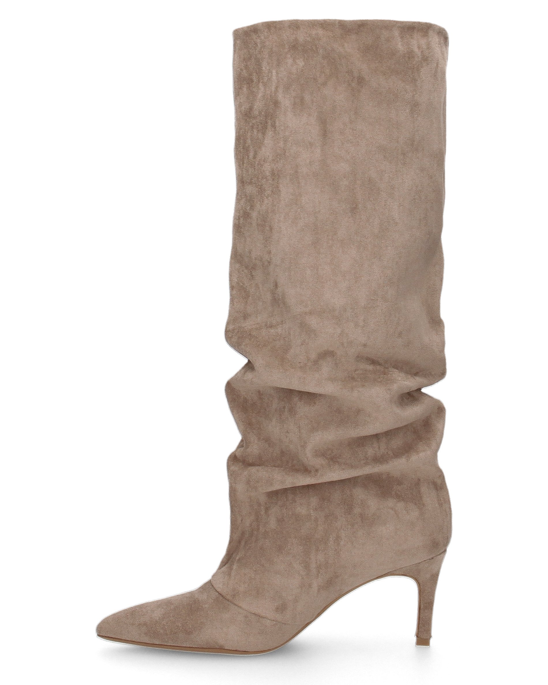 JUNI - tivale alto in materiale scamosciato beige arricciato con tacco