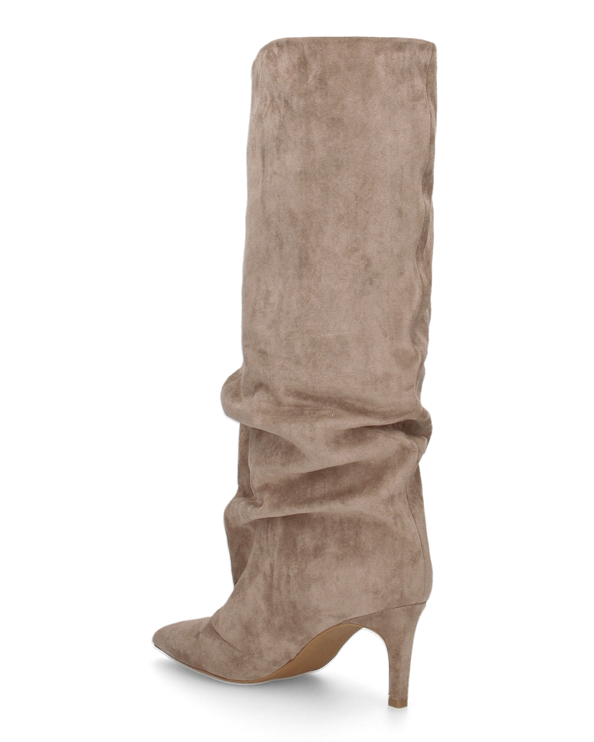 JUNI - tivale alto in materiale scamosciato beige arricciato con tacco
