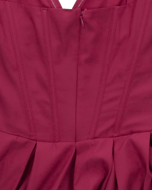 JADA - vestito midi a ruota burgundy con corpetto senza spalline