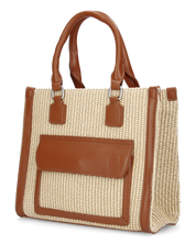 JADE - borsa a mano beige con effetto rafia intrecciata