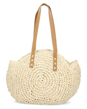 JANINE - borsa tote grande in paglia intrecciata con manici cuoio e zip interna